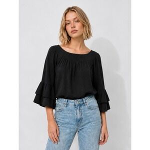 Zac and Rachel Woman Smocked Ruffle Bell Sleeve Top Sz 1X Gauzy Flowy boho witch
